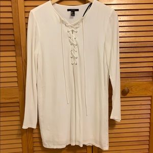 White long sleeve tie up dress